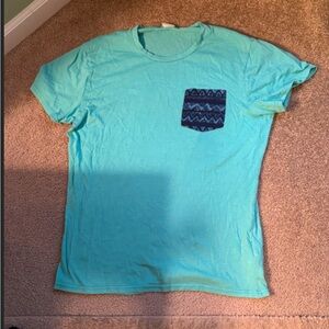 Men's Aqua T-Shirt with Patterned Pocket